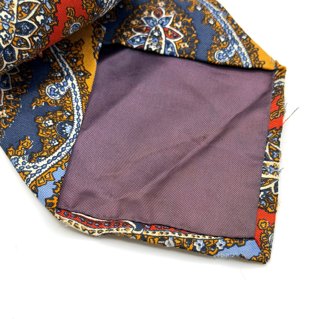 Vintage 70s Harrods Yellow Red 100% Silk Paisley Psychedelic Mod Super Wide Tie