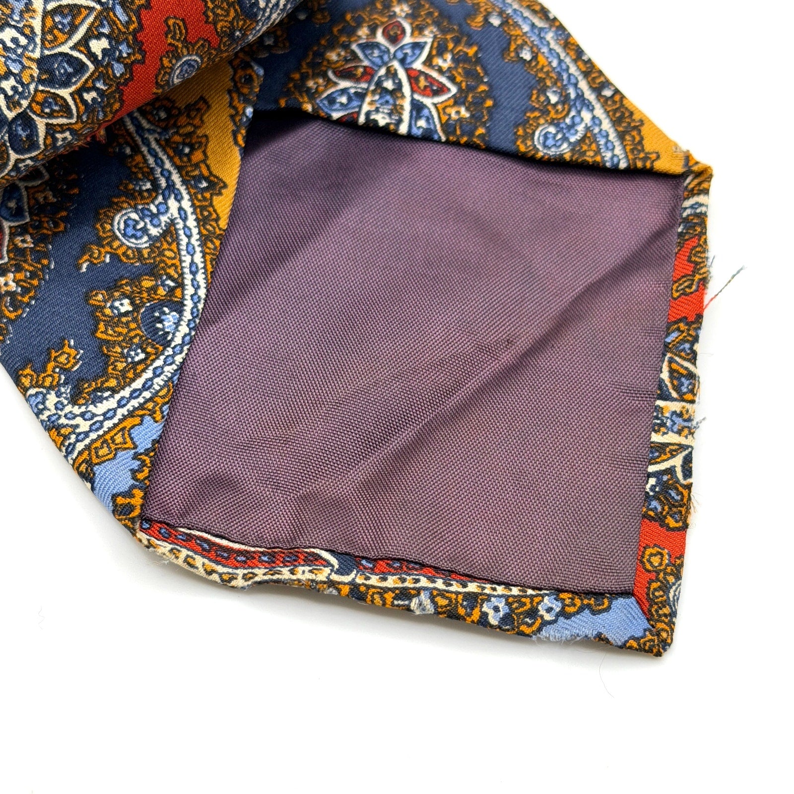 Vintage 70s Harrods Yellow Red 100% Silk Paisley Psychedelic Mod Super Wide Tie