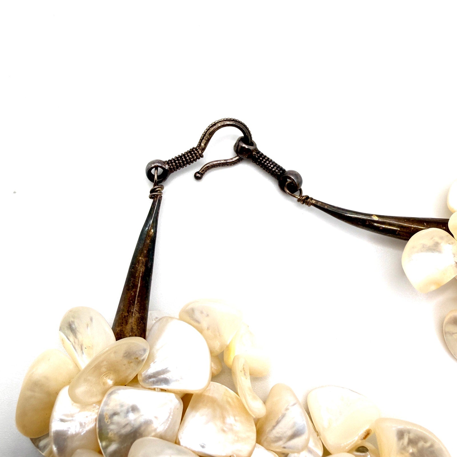 Vintage 90s White Mother of Pearl Multi Strand Statement Necklace