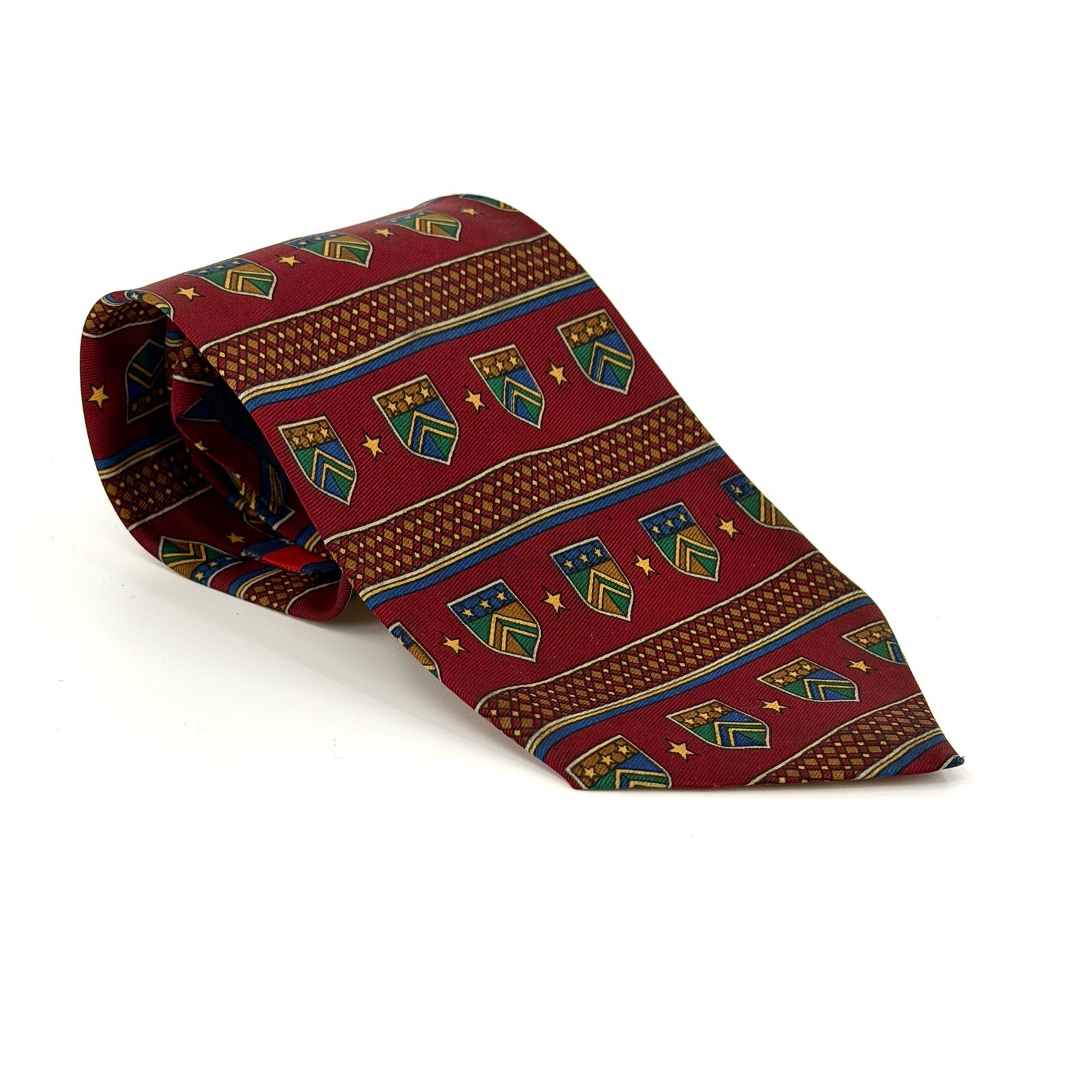 Vintage 90s Tommy Hilfiger Red Crest Stars Heraldic Preppy Necktie