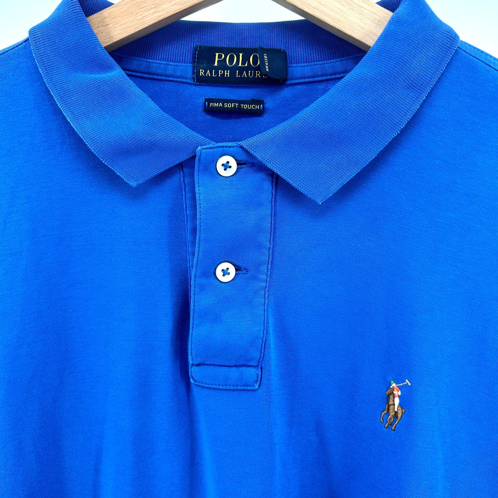 Y2K Polo Ralph Lauren Blue 100% Cotton Pima Soft Touch Polo Shirt
