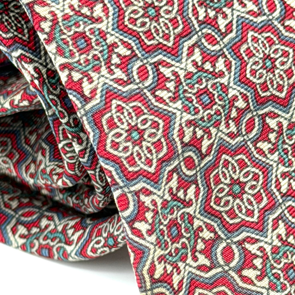 Vintage 90s Bert Pulitzer Red 100% Silk Geometric Medallion Dress Necktie