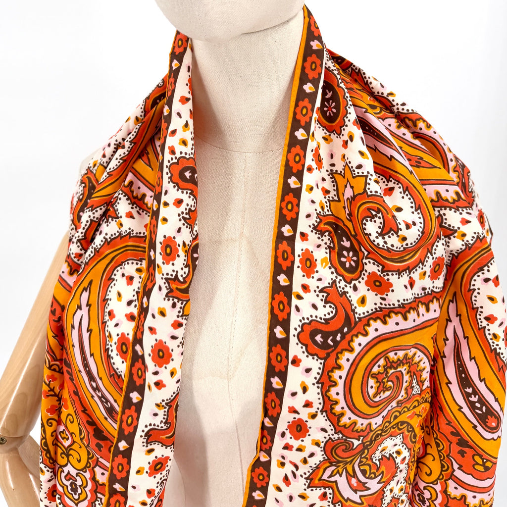 Vintage 70s Vera Neumann Orange 100% Silk Paisley Scarf