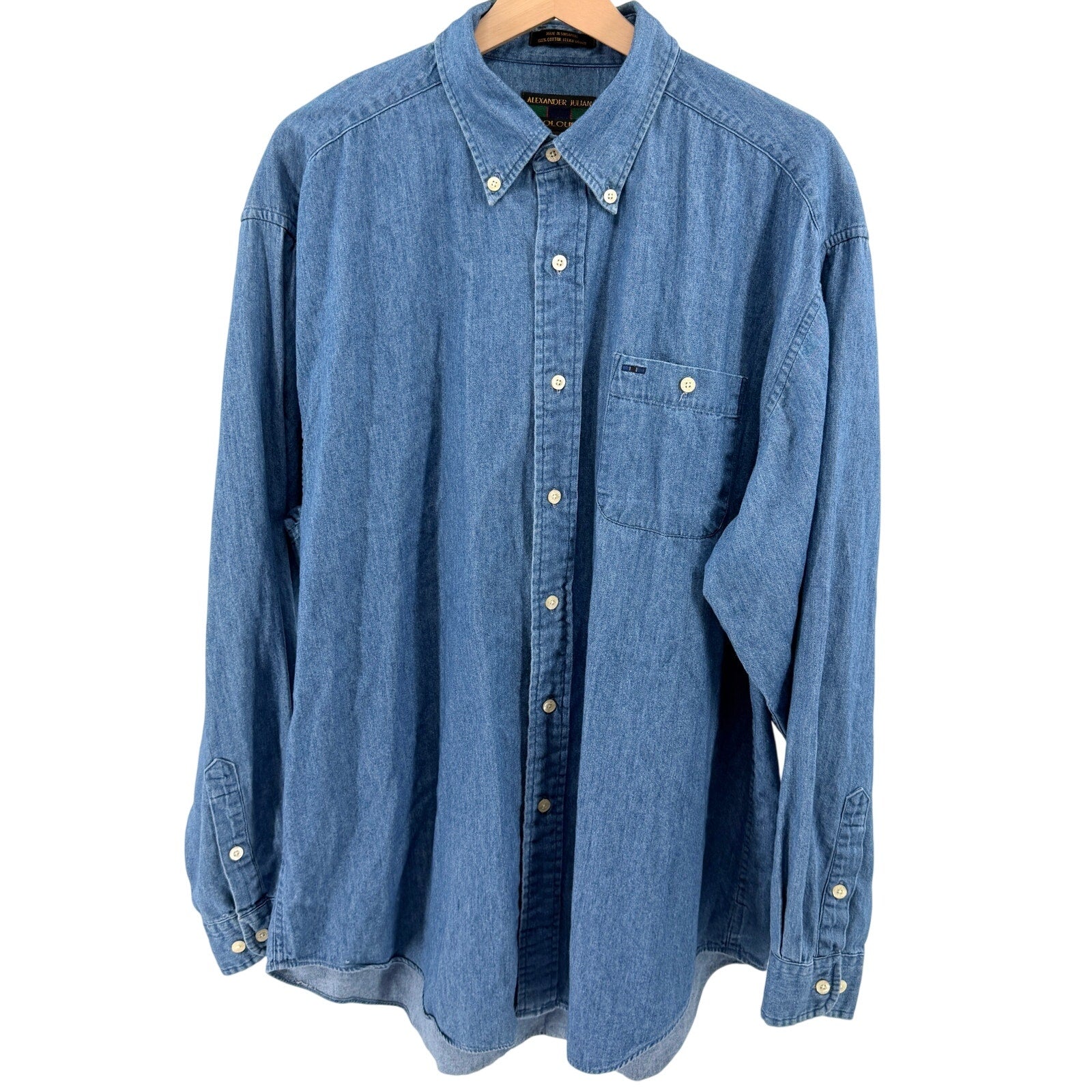 Vintage 90s Alexander Julian Colours Blue 100% Cotton Denim Button-Down Shirt