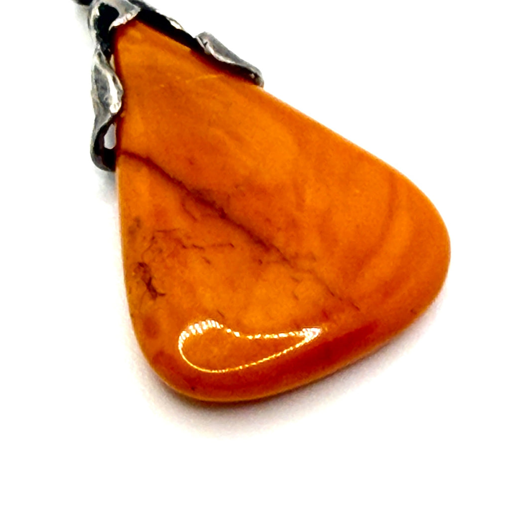 Vintage Orange Butterscotch Amber Sterling Silver Teardrop Pendant
