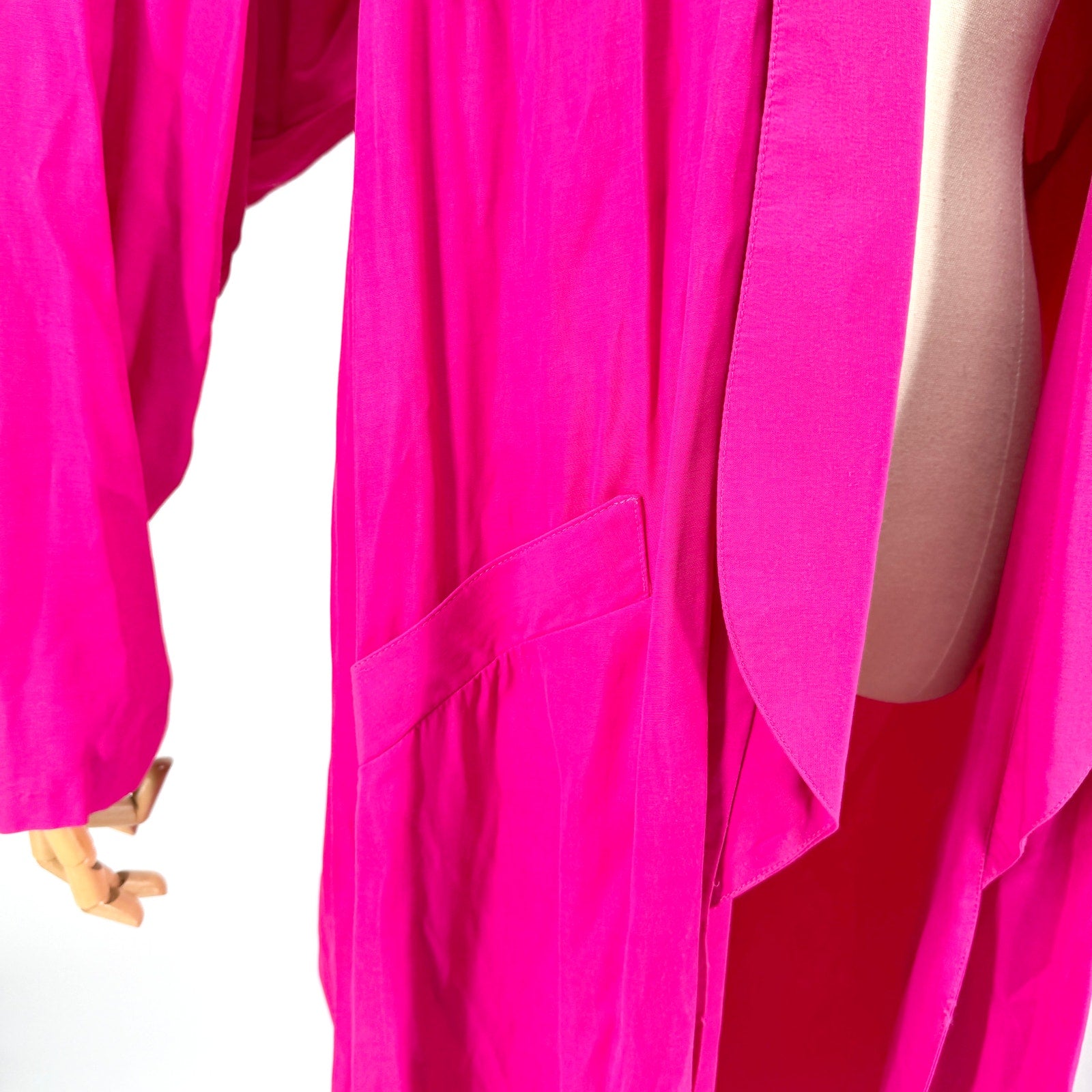 Vintage 80s Blossom Rosen Hot Pink Open Front Storm Flap Trench Duster Jacket