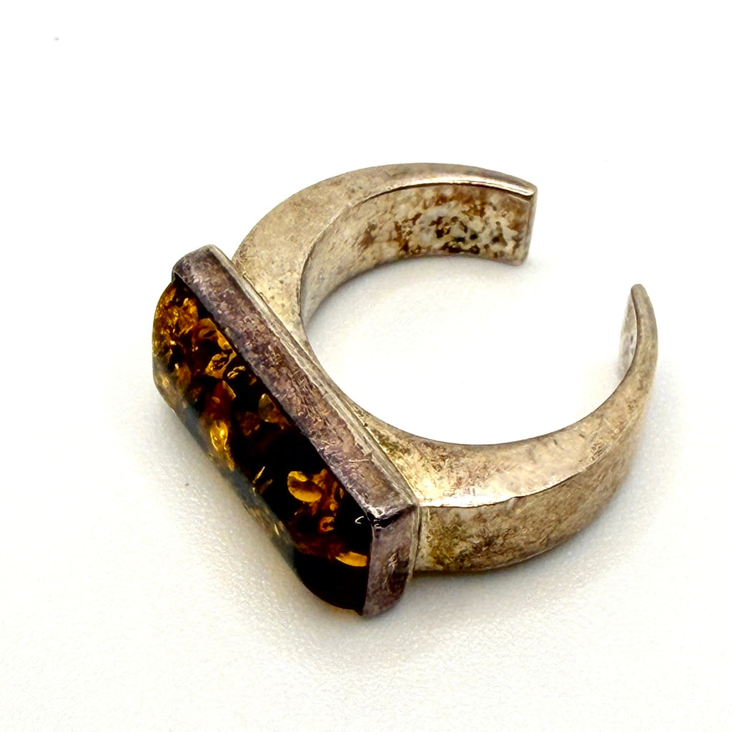 Vintage 90s Amber Sterling Silver Minimalist Rectangular Adjustable Ring