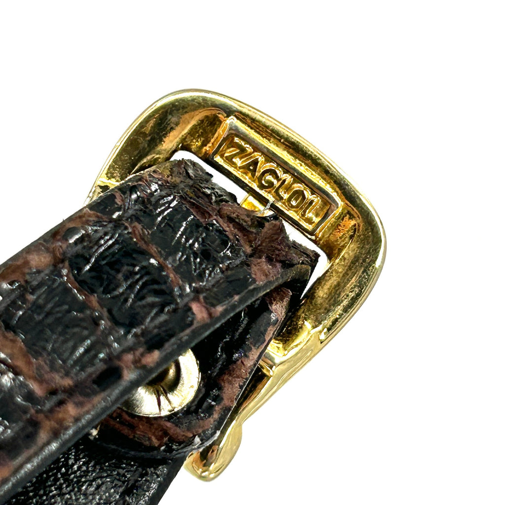Vintage 80s Black Genuine Snakeskin Gold Hardware Crossbody Clutch