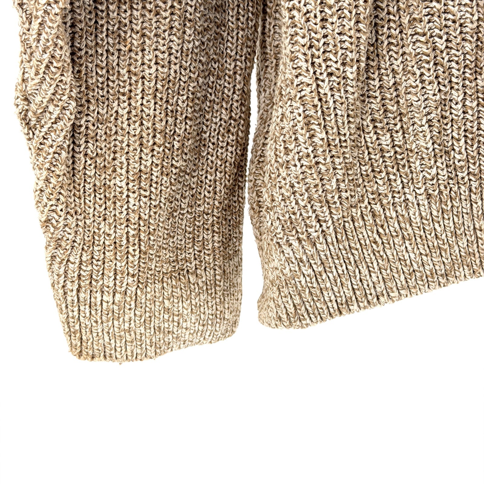 Vintage 90s Eddie Bauer Tan 100% Cotton Henley Marled Knit Sweater