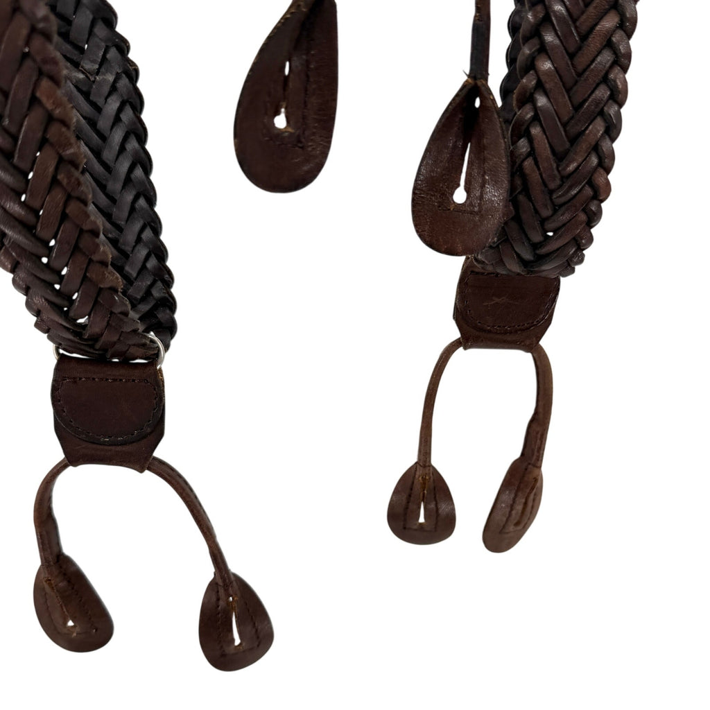 Vintage 90s Hunt Club Brown Genuine Leather Braided Y-Back Suspenders