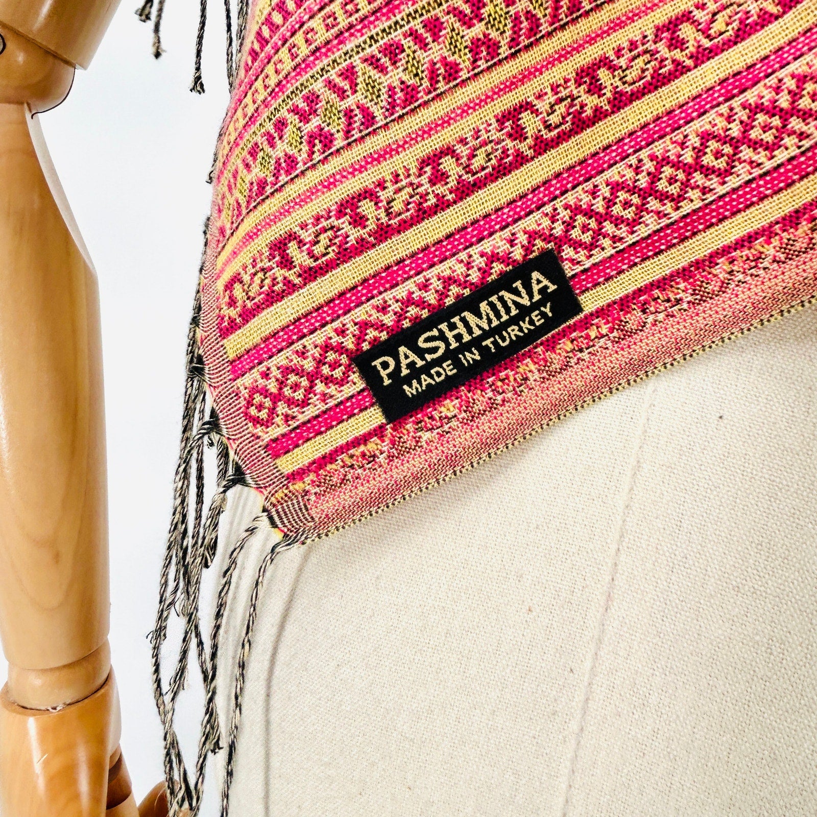 Pashmina Pink Yellow Paisley Turkish Woven Fringe Oversized Shawl Wrap
