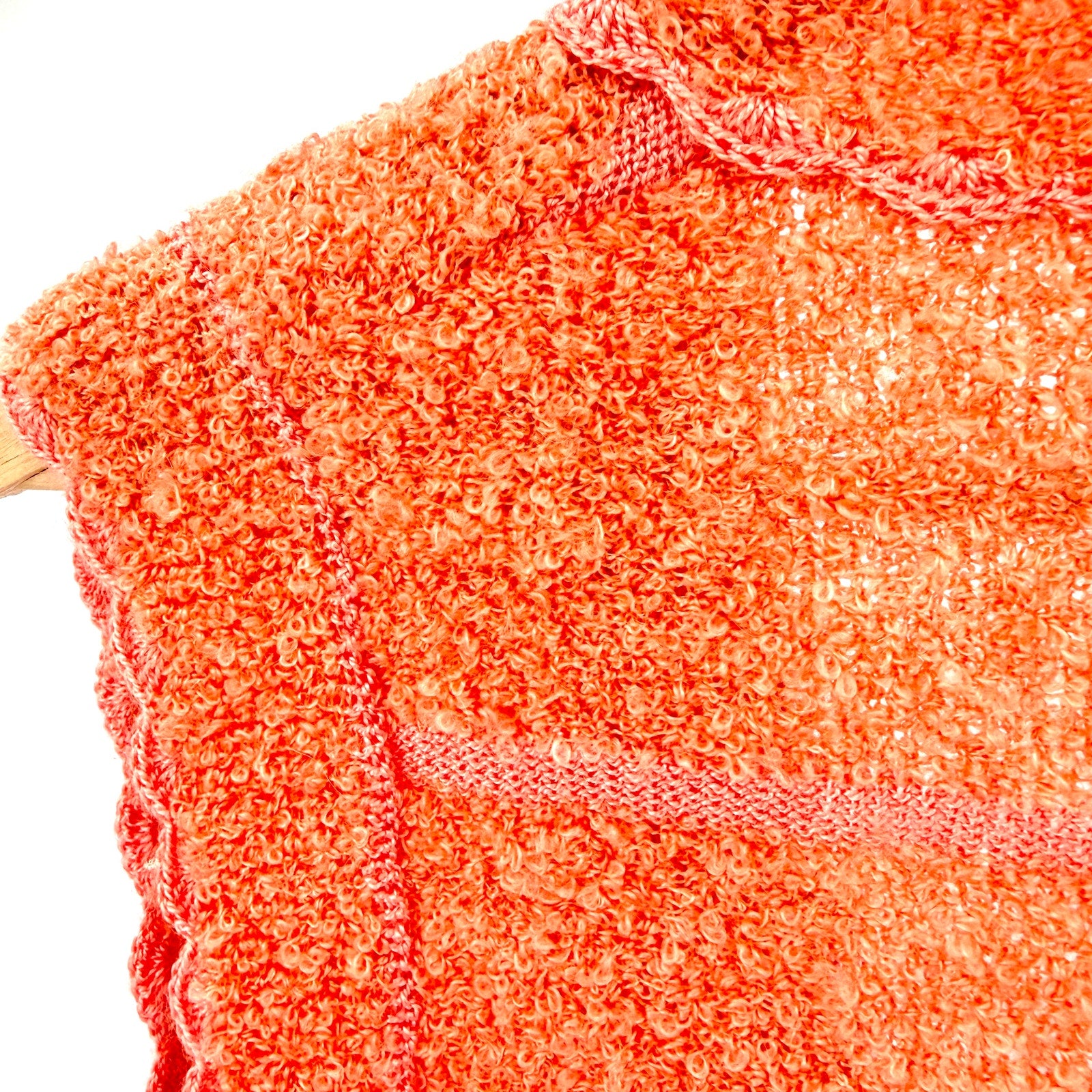 Vintage 70s Orange Sherbet Boho Scalloped Trim Button Front Sweater Vest