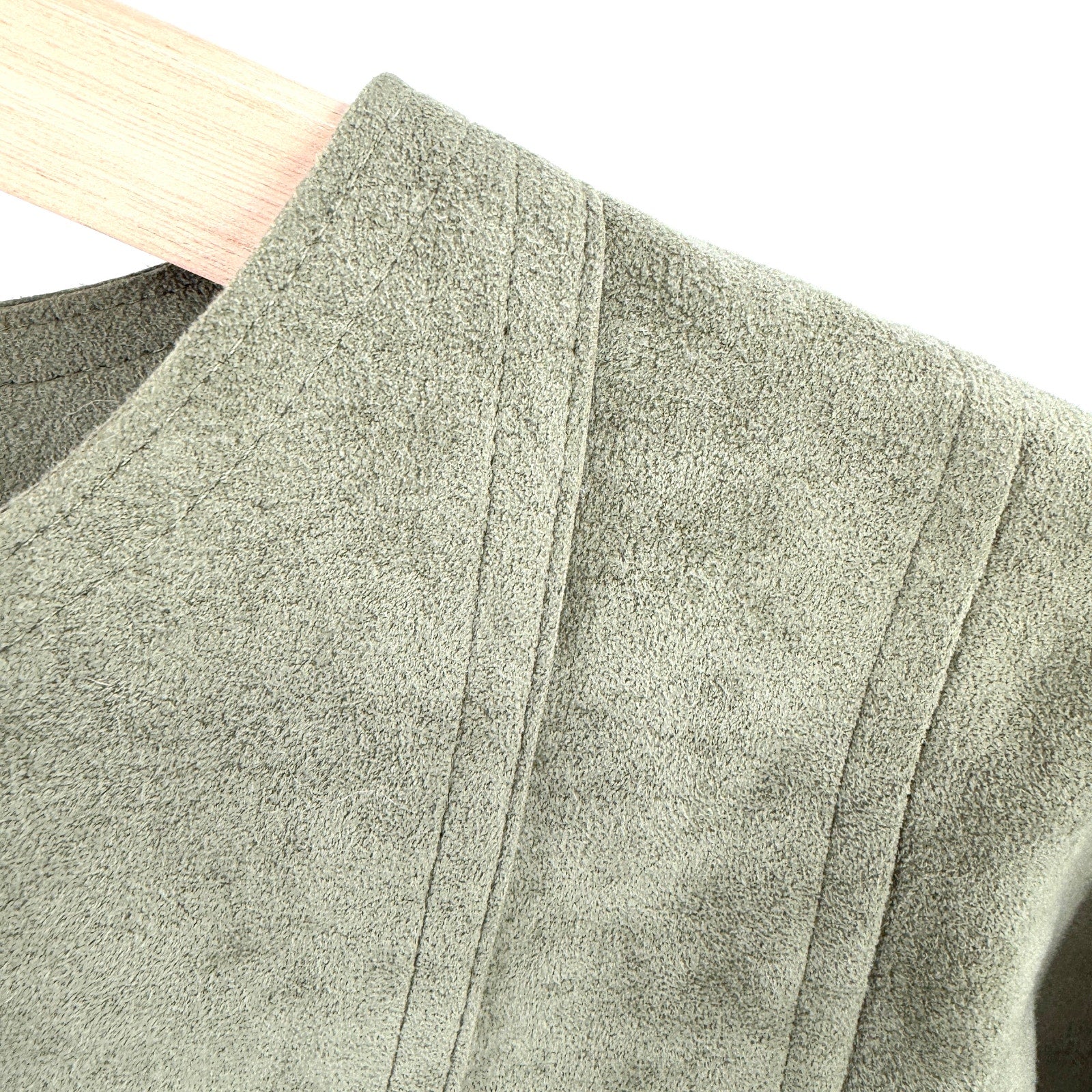 Vintage 80s Linda Hutton Sage Green Faux Suede Zip Jacket