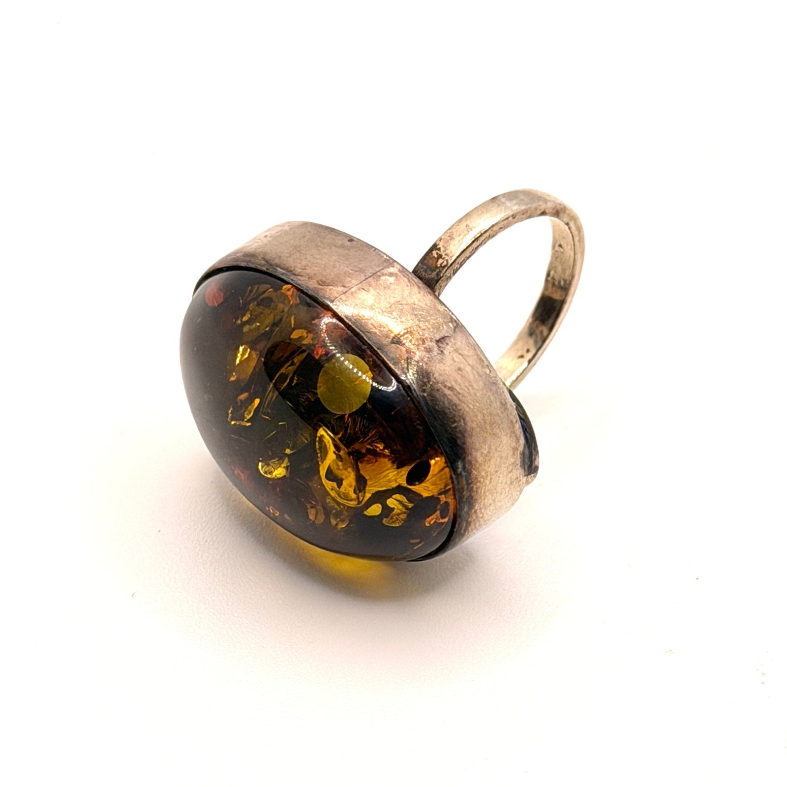 Vintage 60s Stamped Silver Cognac Amber Polish Modernist Hallmarked Ring