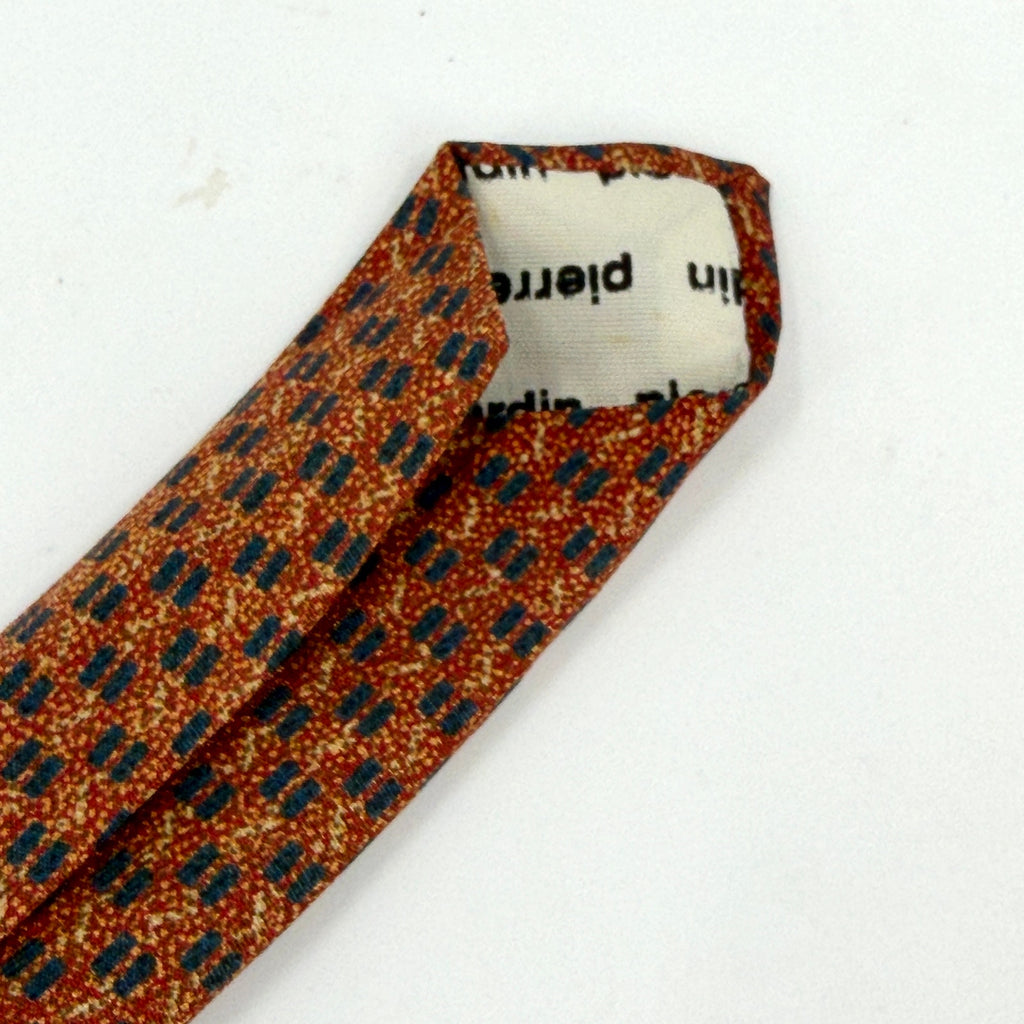 Vintage 90s Pierre Cardin Rust Blue 100% Silk Geometric Dash Pattern Tie