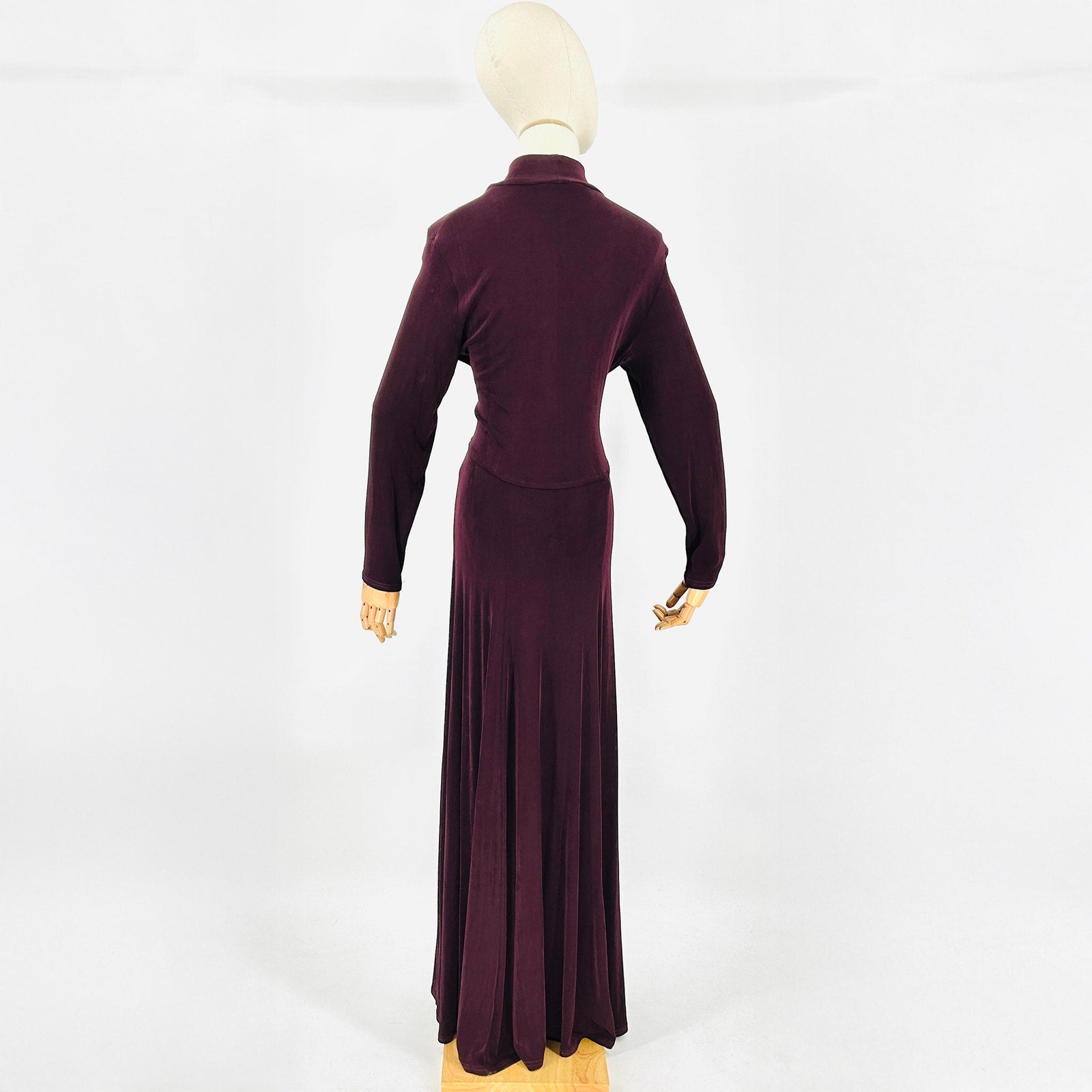 Vintage 90s Double D Ranch Burgundy Western Asymmetrical Mock Neck Maxi Dress