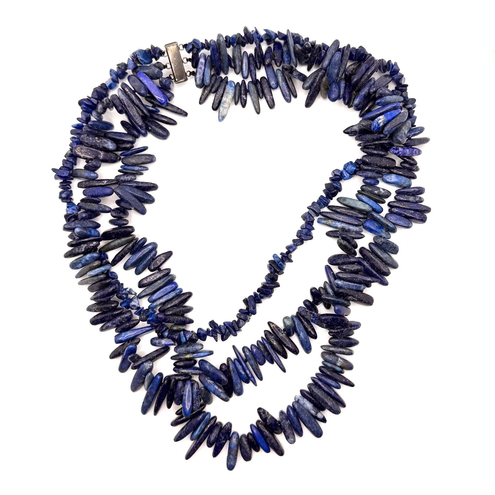 Vintage 90s Blue Lapis Lazuli Western Triple Strand Tusk Necklace