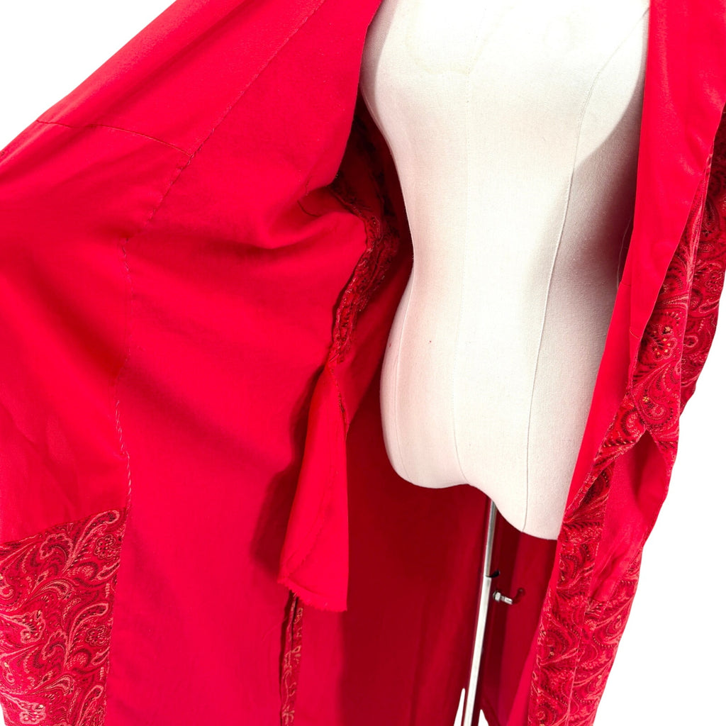 Vintage 80s Handmade Red Paisley Velvet Robe Dressing Gown