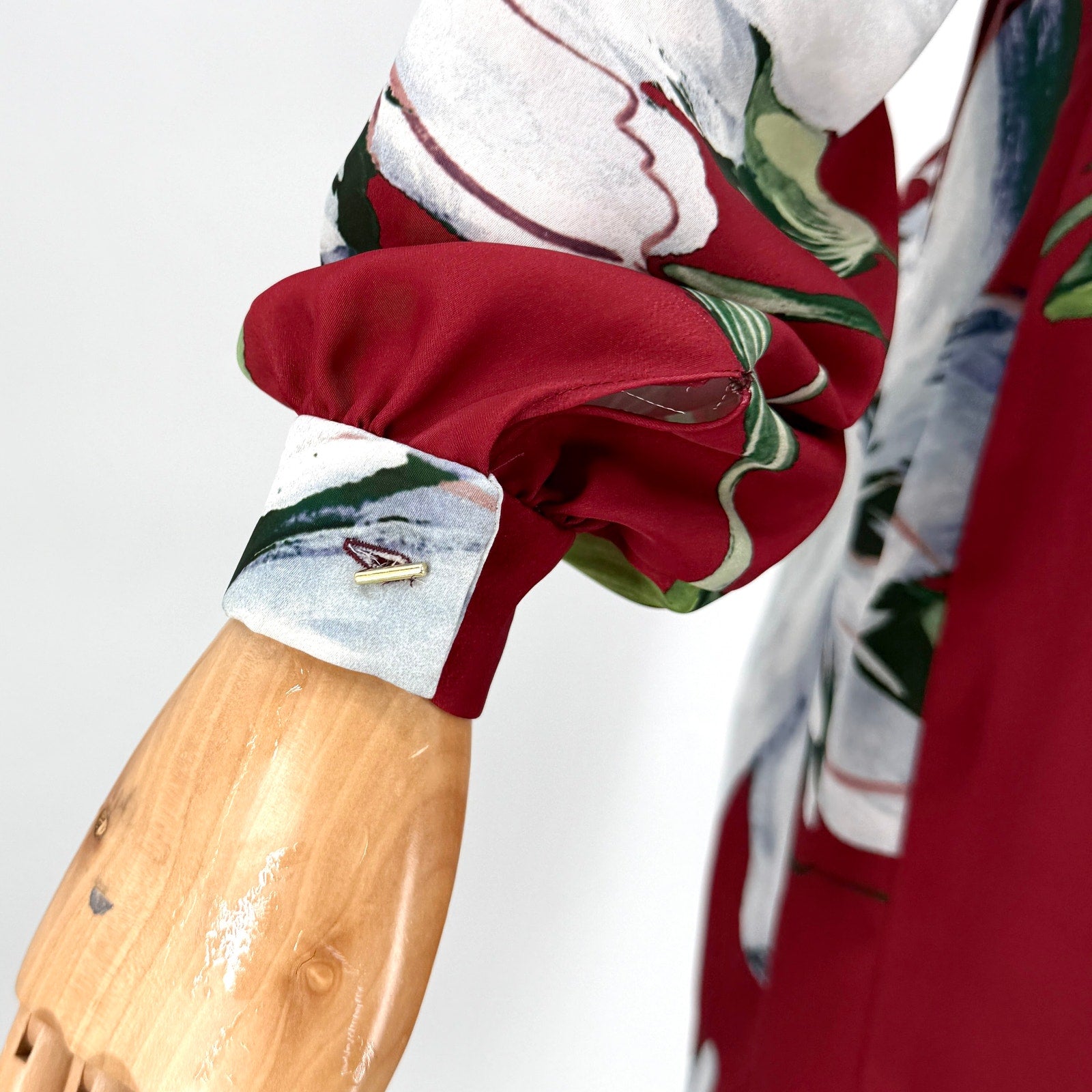 Lola Li Maroon Floral Satin Pussybow Tie Wrap Dress