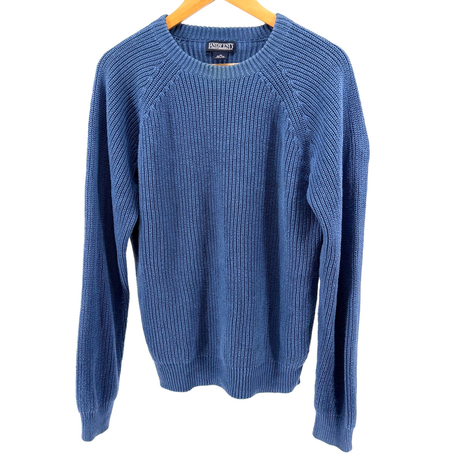 Vintage 90s Lands' End Blue 100% Cotton Shaker Knit Crewneck Sweater