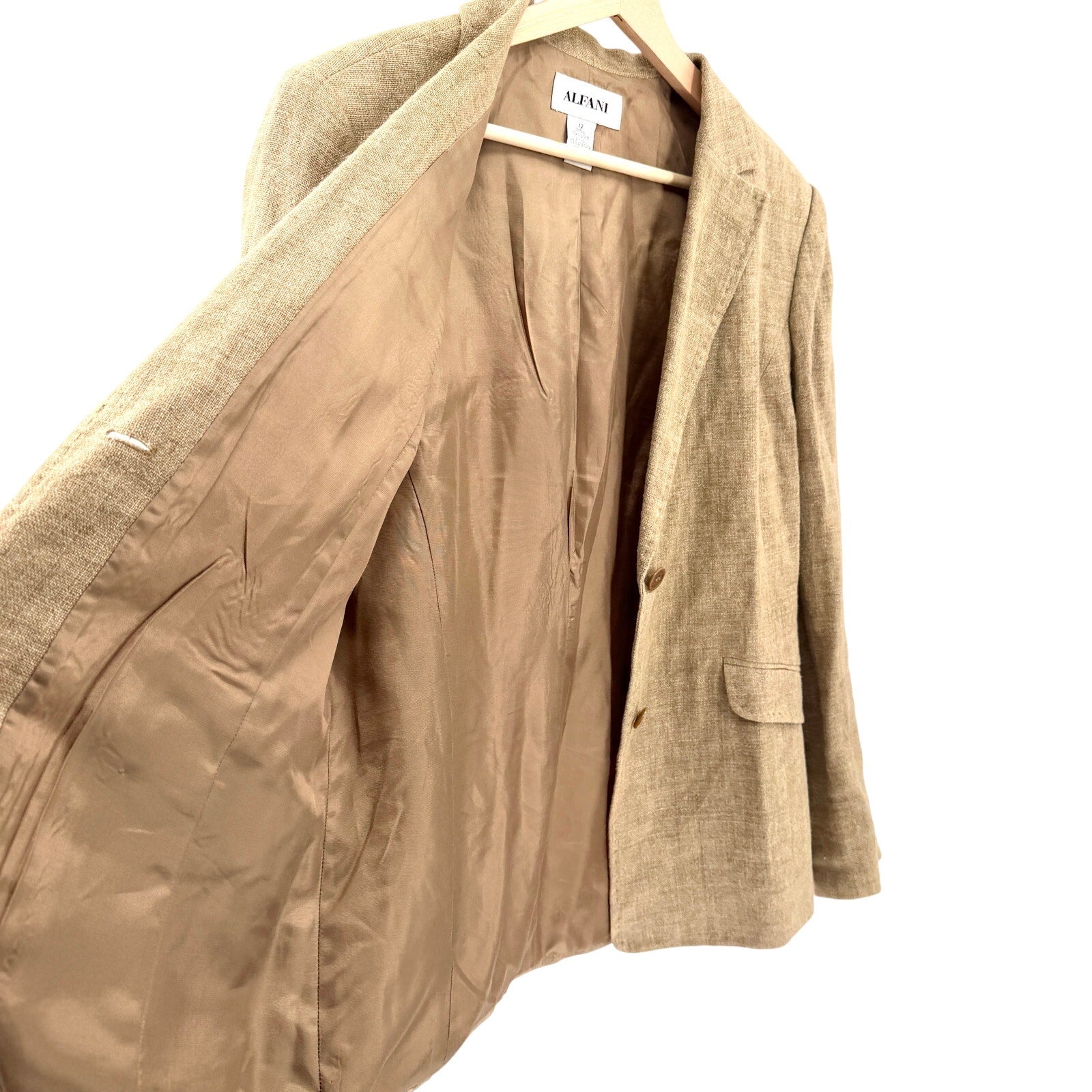 Vintage Y2K Alfani Khaki 100% Linen Fitted Blazer Jacket