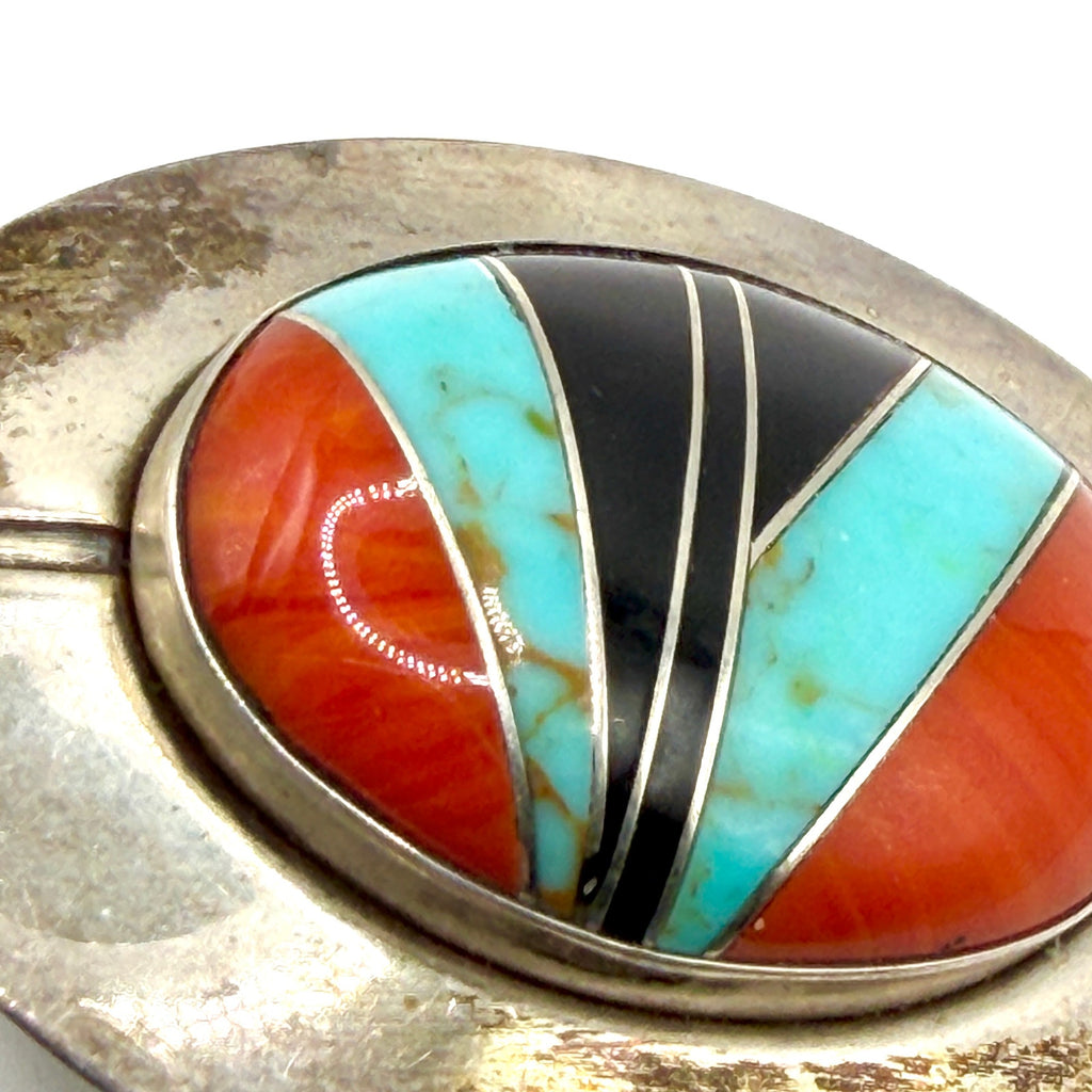 Vintage 90s Sun West Silver Multi Stamped Sterling Silver Inlay Post Earrings