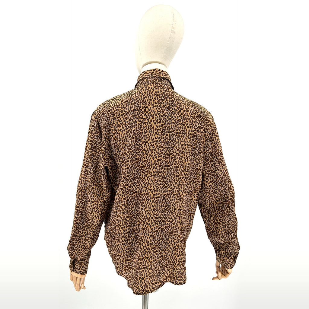 Vintage 90s Allison Taylor Tan Brown Leopard Print Silk Blouse