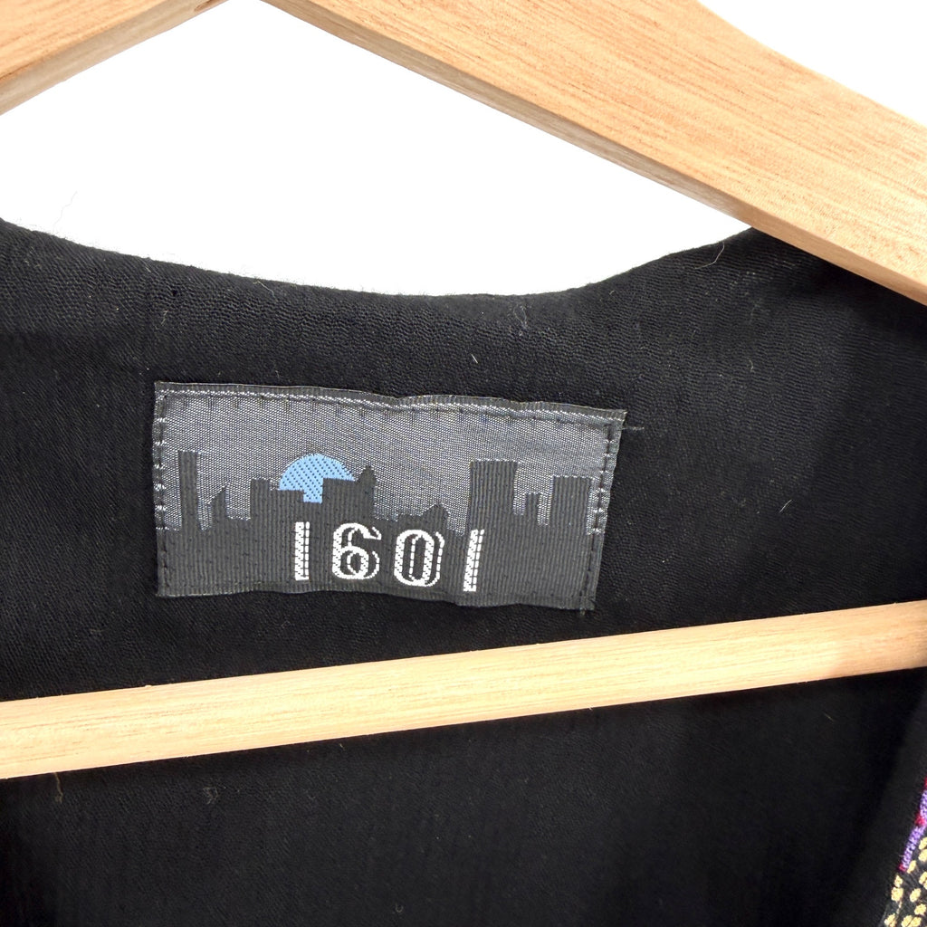 Vintage 90s 1601 Black Rayon Ditsy Geometric Beaded Ties Vest Top
