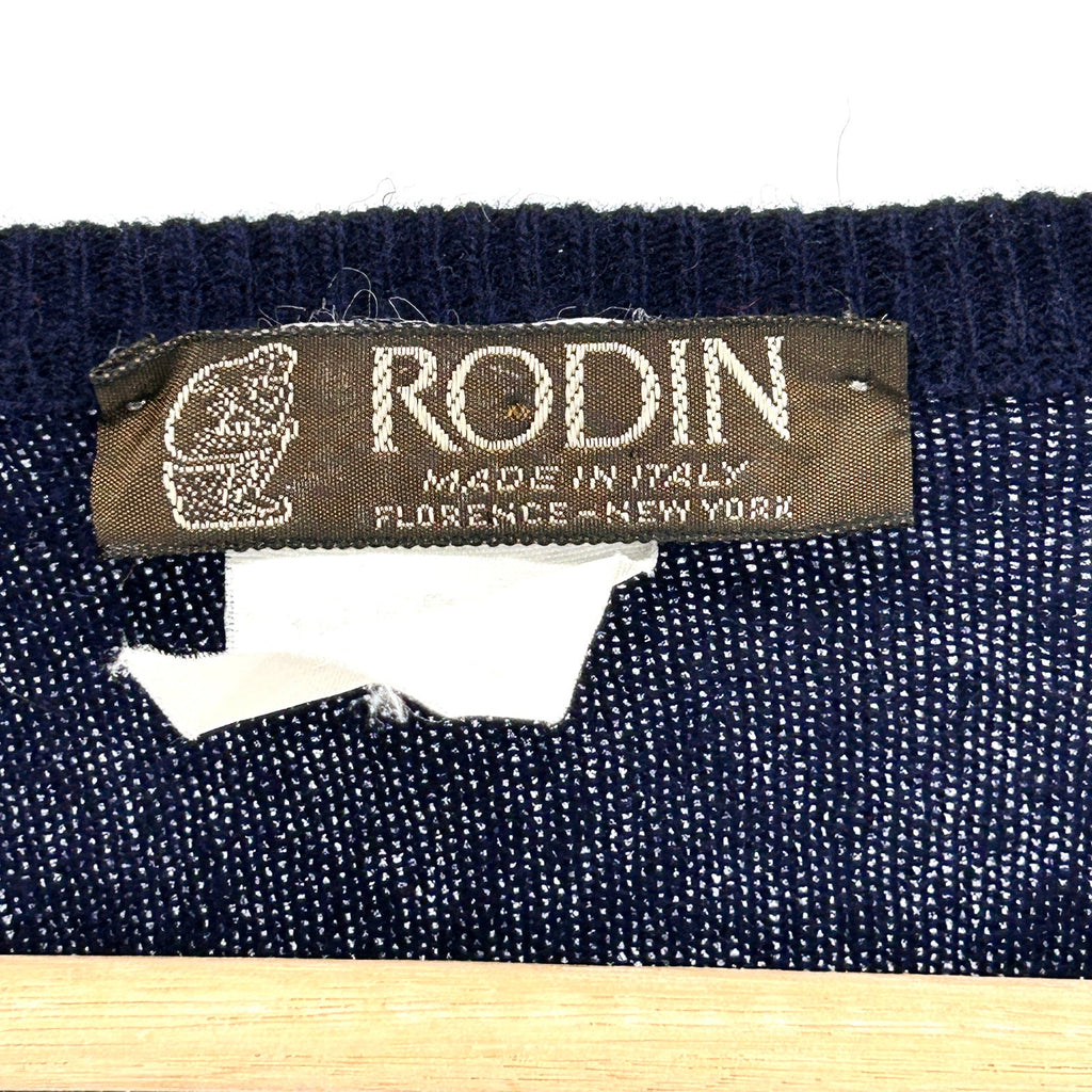 Vintage 70s Rodin Navy Blue Red Argyle Wool V-Neck Pullover Sweater