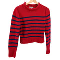 J.Crew Red Navy Blue 100% Cotton Striped Roll Top Mock Neck Sweater