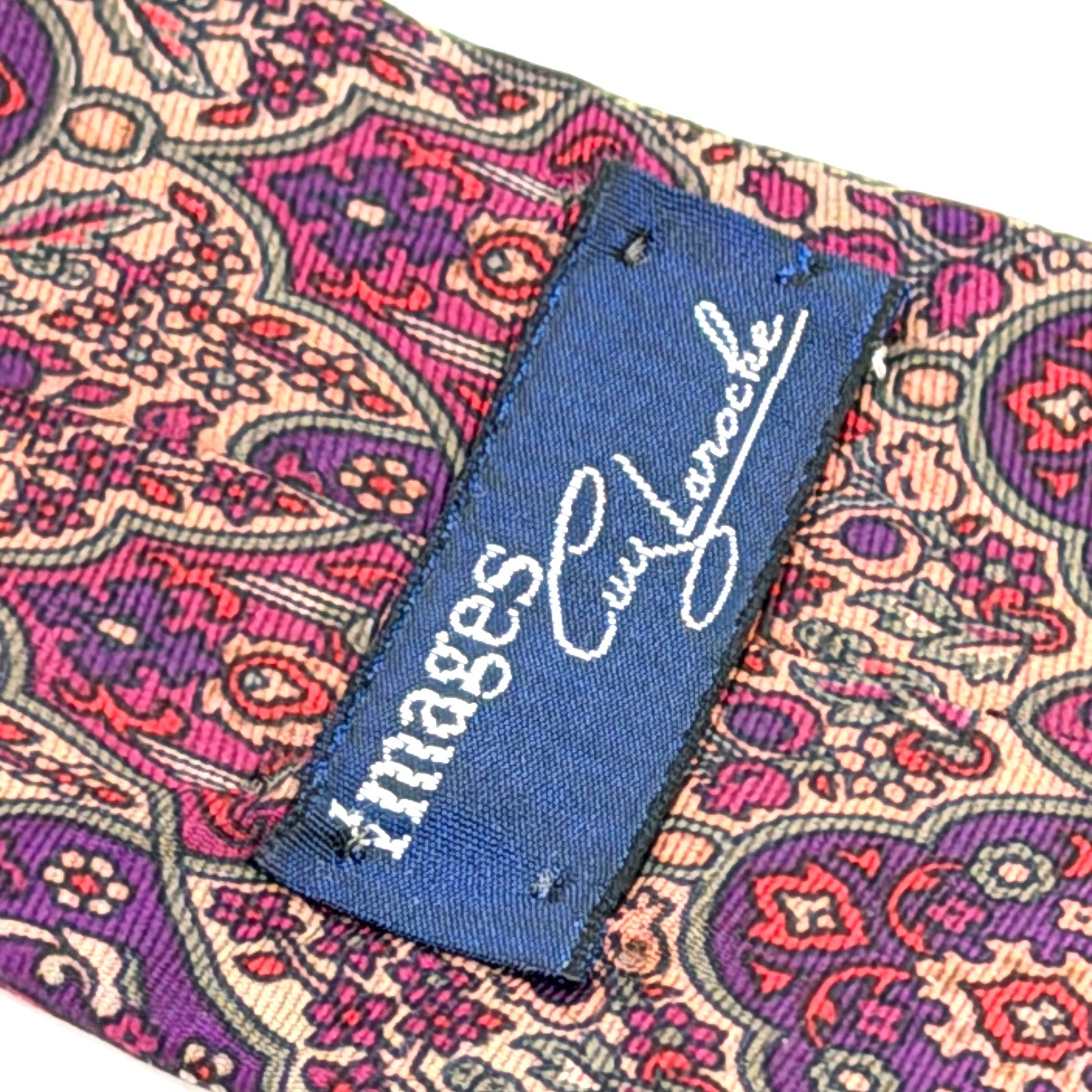 Vintage 90s Guy Laroche Purple Gold 100% Silk Floral Extra Long Necktie