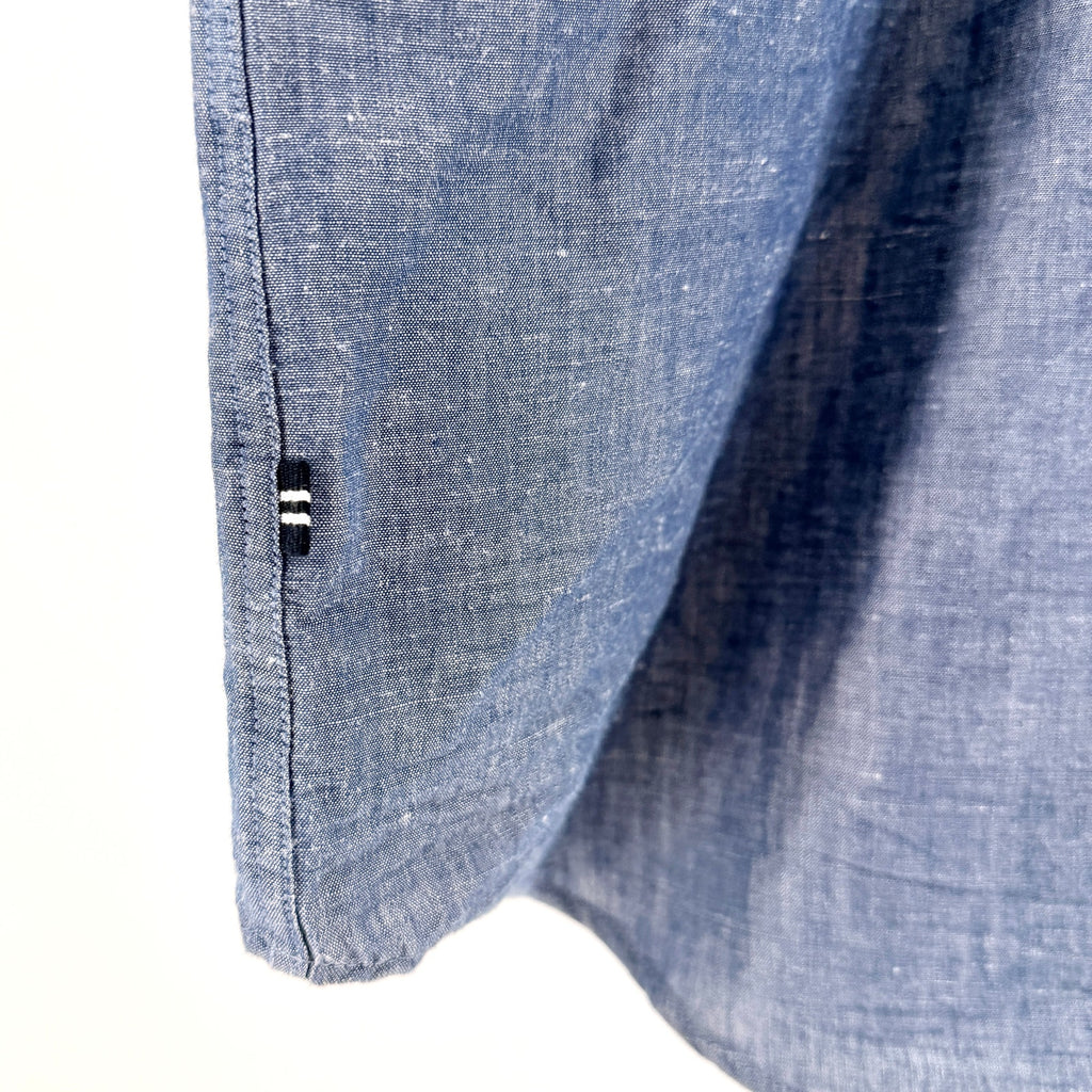 Nautica Blue Ramie Cotton Blend Short Sleeve Button Down Shirt