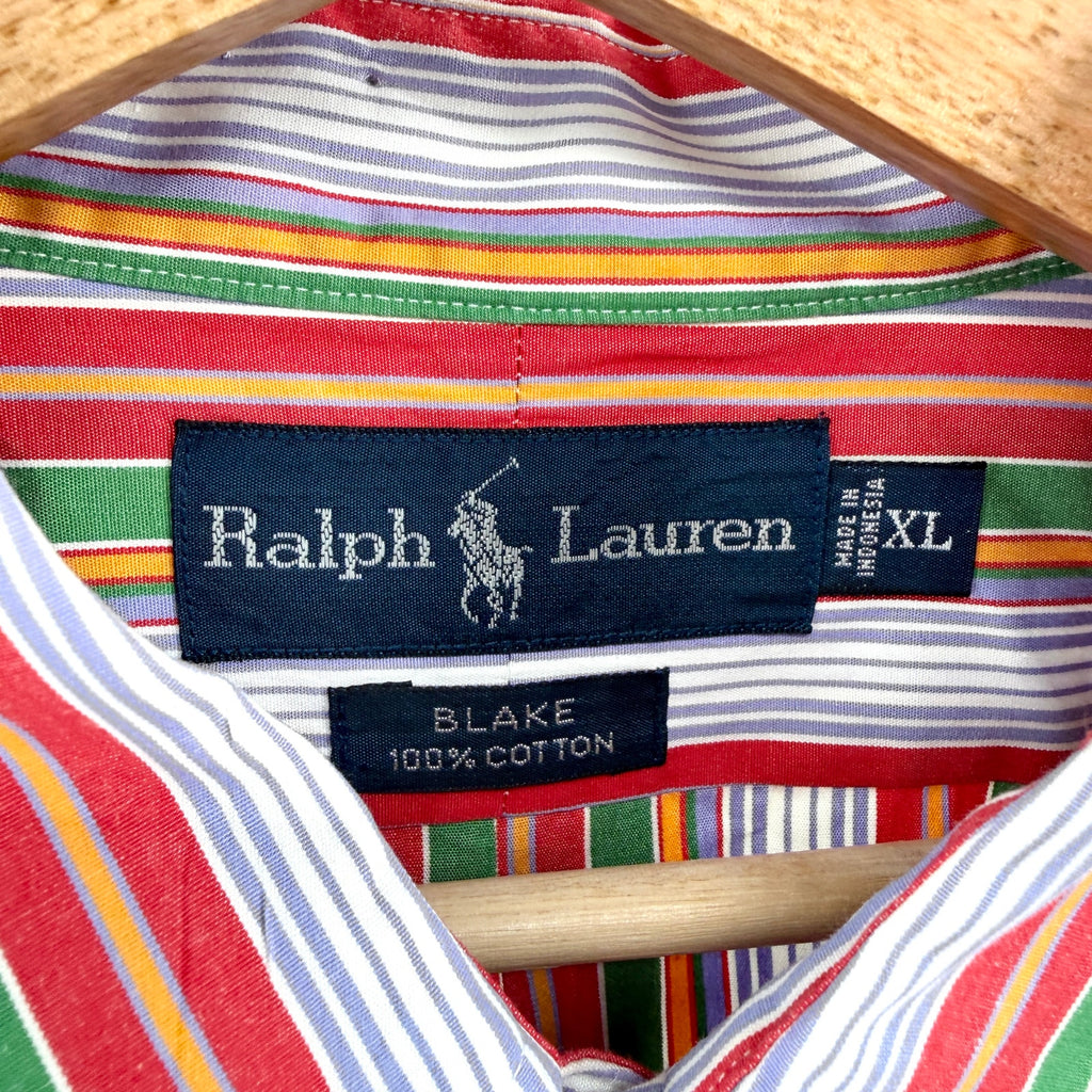 MINT Vintage Y2K Ralph Lauren Blake Red Green Stripe Cotton Button-Down Shirt
