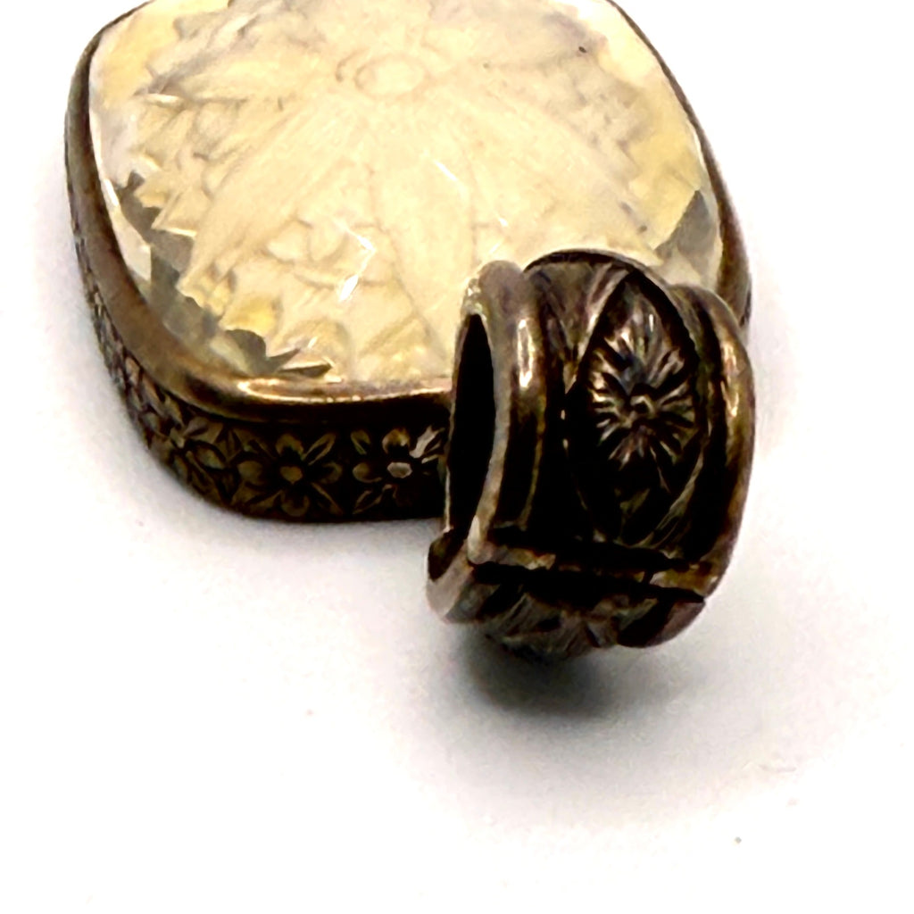 Vintage 90s Stephen Dweck Yellow Cut Glass Intaglio Enhancer Pendant
