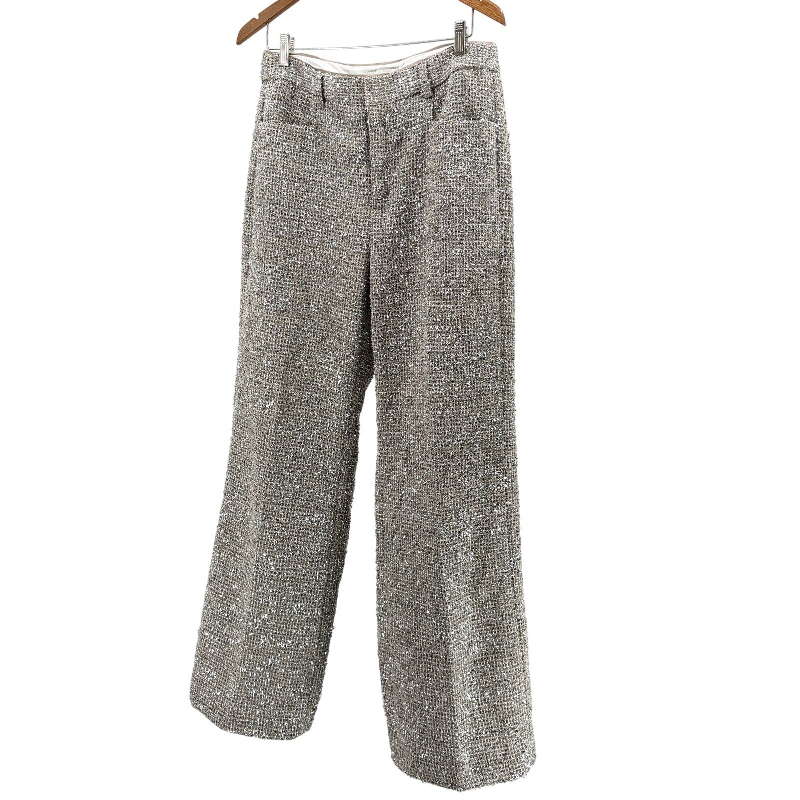Banana Republic Beige Silver Metallic Tweed Blazer Pant Suit