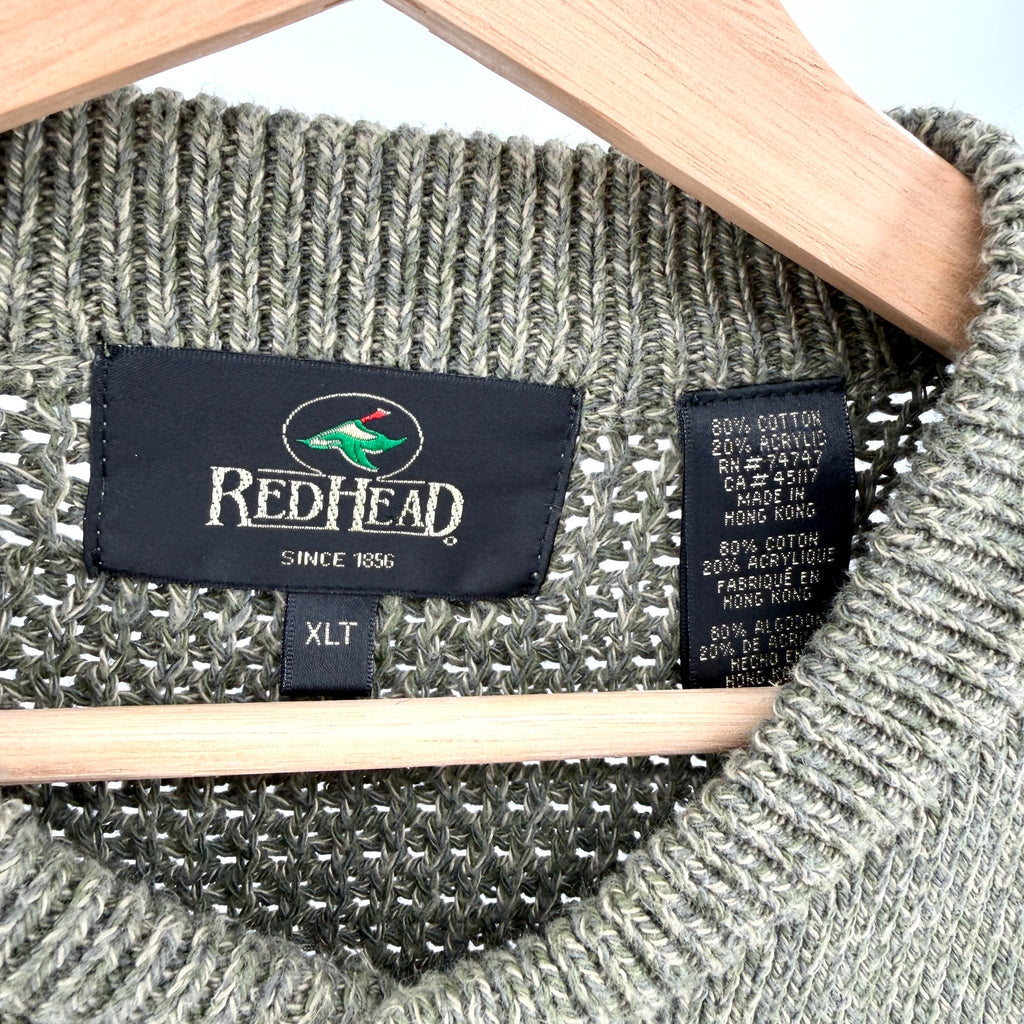 Vintage 90s RedHead Olive Green Waffle Knit Henley Sweater