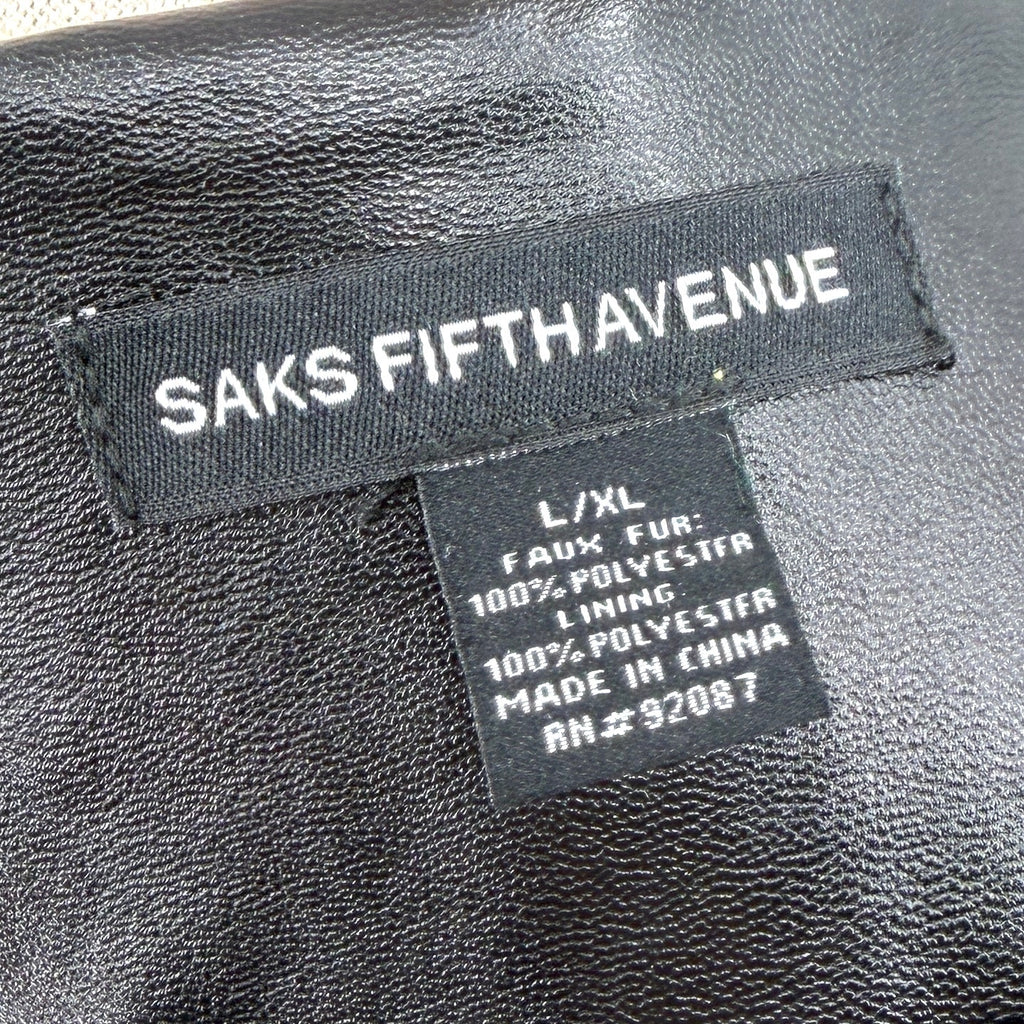 Saks Fifth Avenue Black Blue Sherpa Faux Fur Open Front Vest