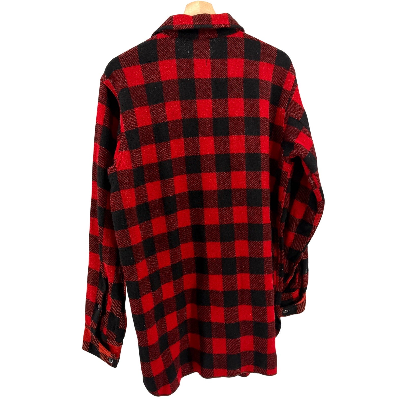 Vintage 60s 70s Red Buffalo Plaid Half-Zip 100% Wool Tunic Shirt