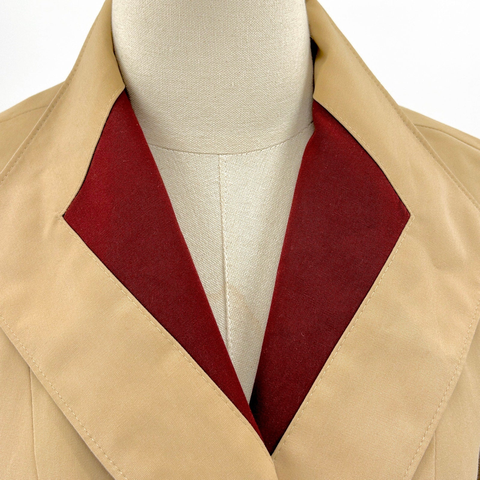 Vintage 80s Etienne Aigner Tan Maroon Reversible Belted Trench Coat