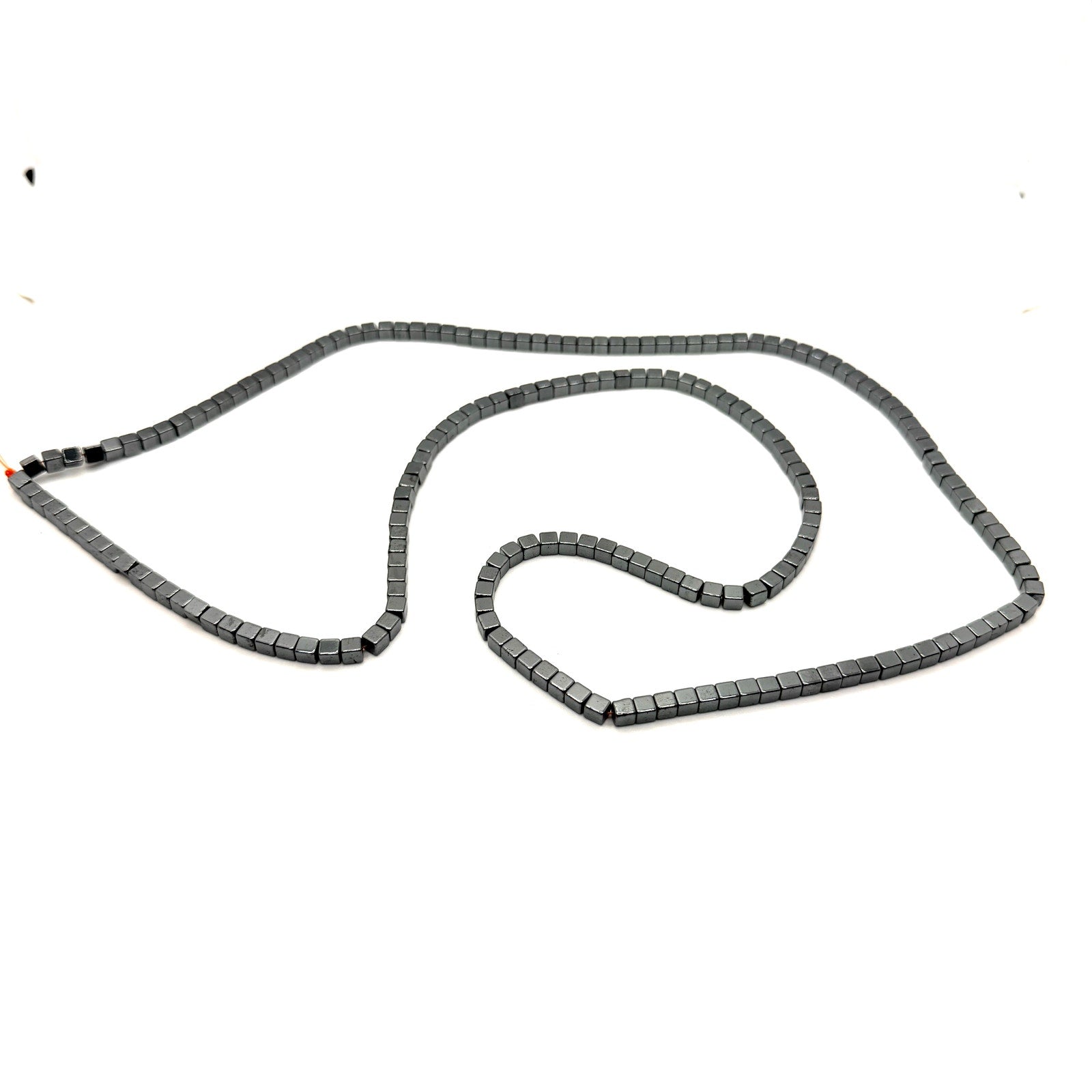 Vintage 90s Silver Grey Hematite Cube Geometric Loose Bead Strand
