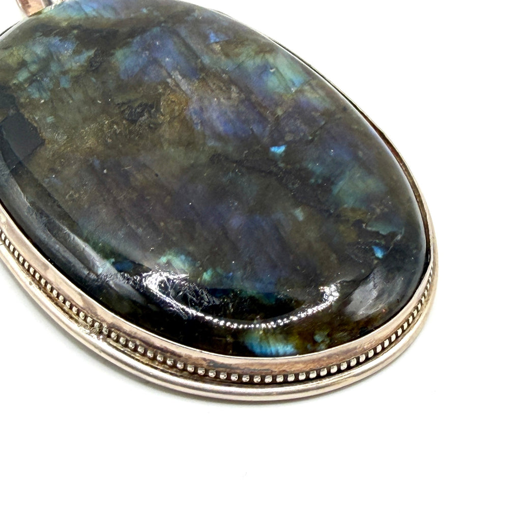Vintage 90s Stamped Sterling Silver Huge Labradorite Statement Pendant