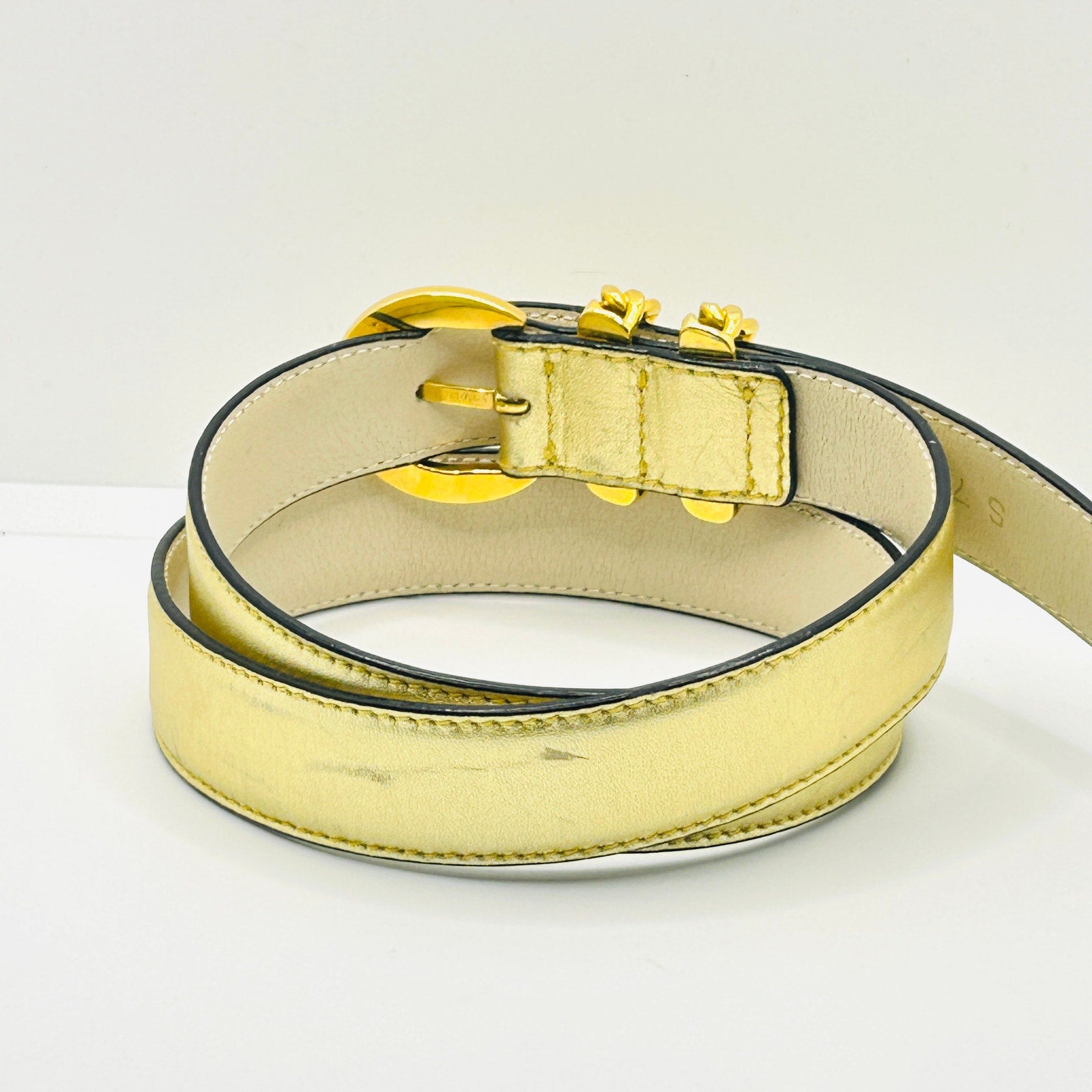 Vintage 80s/90s Paloma Picasso Gold Metallic Leather Chain Detail Belt