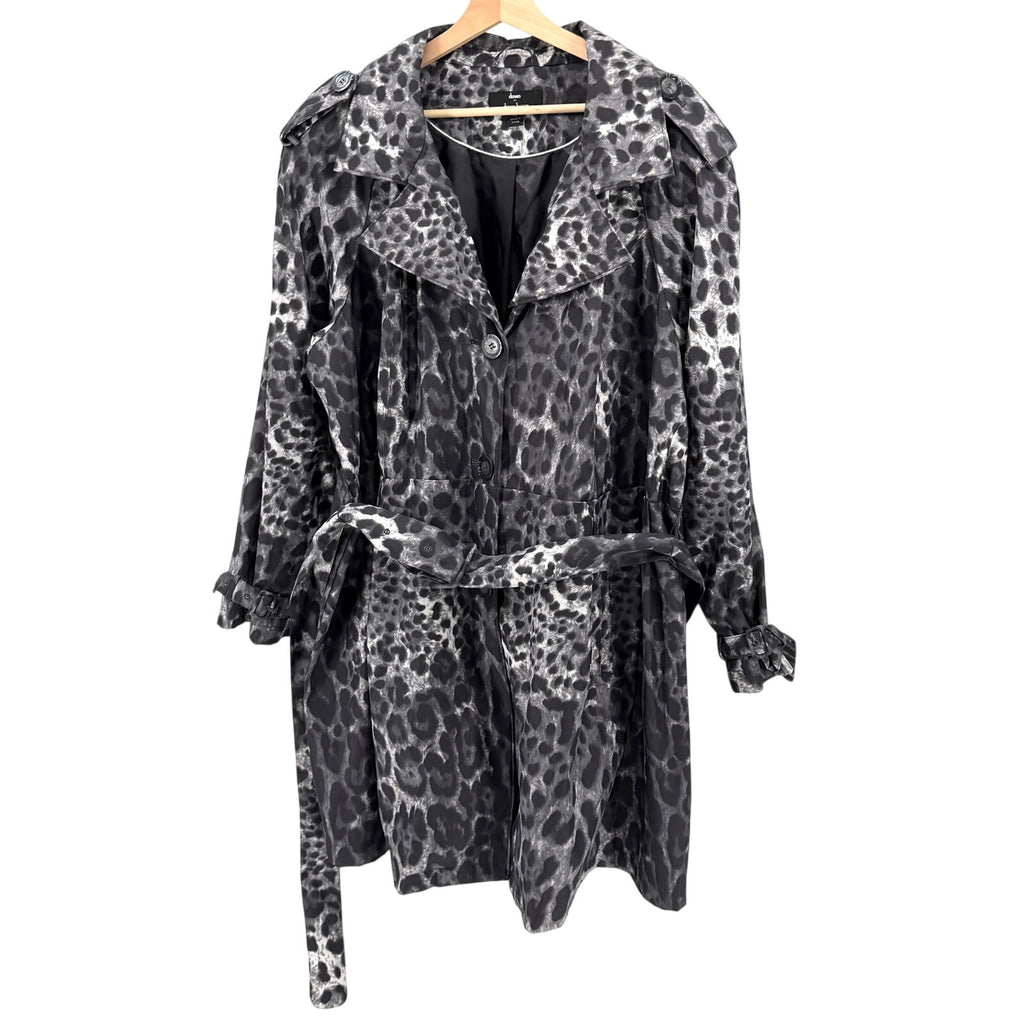 Dennis by Dennis Basso Gray White Leopard Print Trench Raincoat