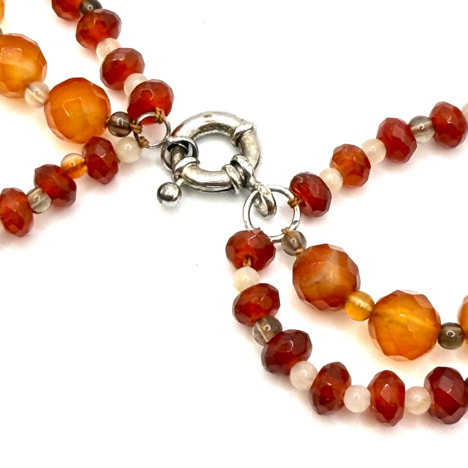 Vintage 90s Orange Carnelian Smoky Quartz Multi Strand Faceted Necklace