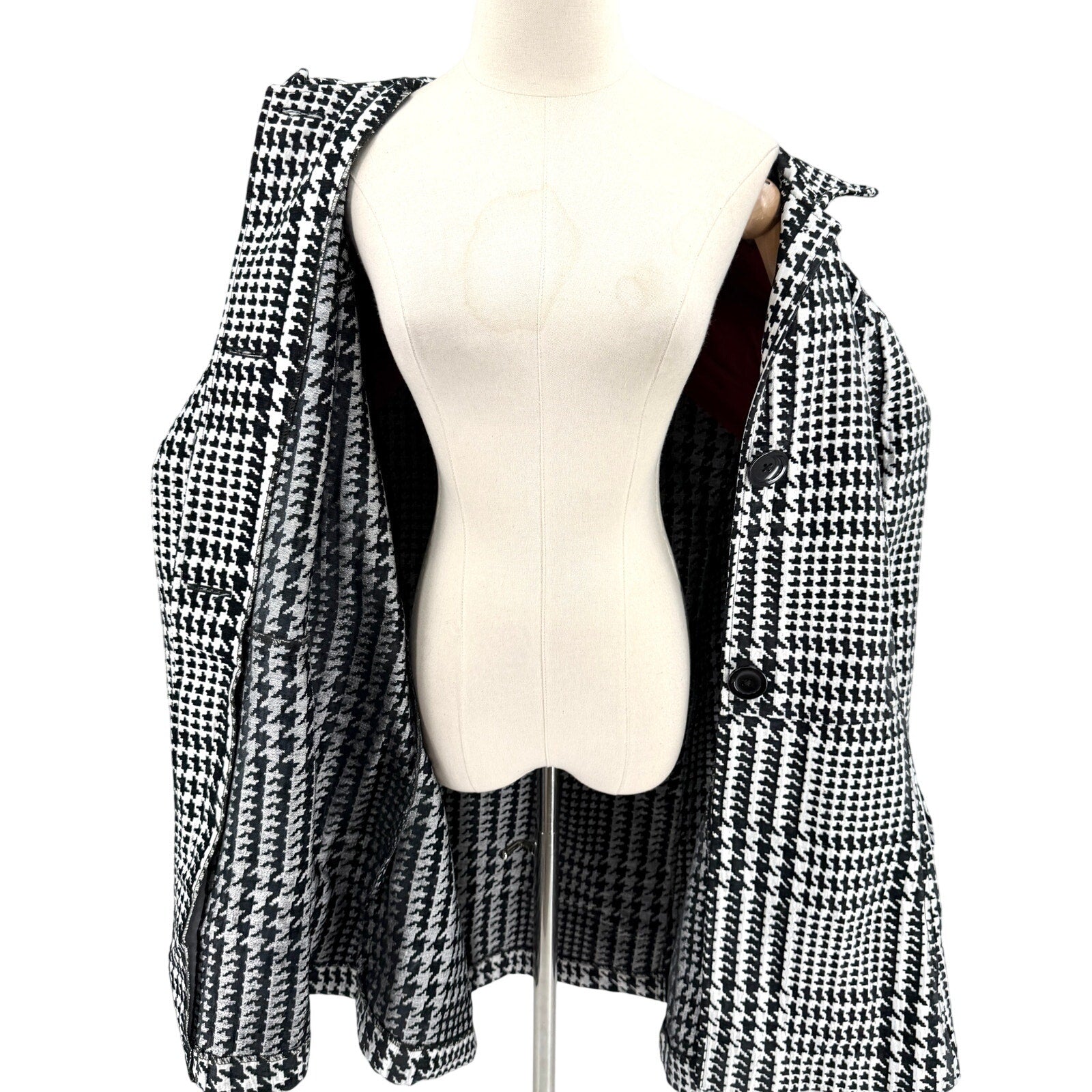 Vintage Y2K 3 Sisters Black White Houndstooth Swing Coat Jacket