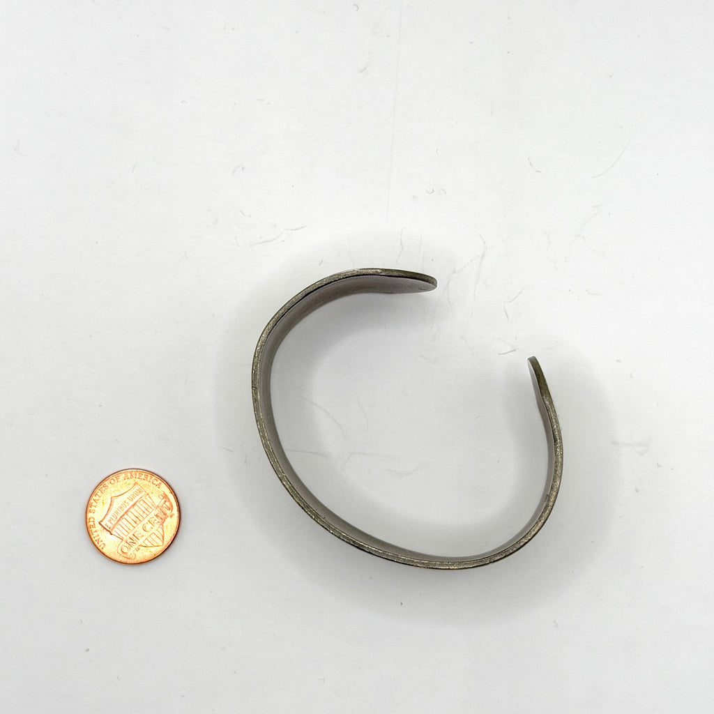 Vintage 70s Matte Pewter Modernist Stamped Wide Cuff Bracelet