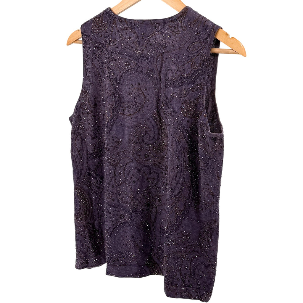 Vintage Y2K Double D Ranch Purple Beaded Paisley Sleeveless Sweater Knit Top