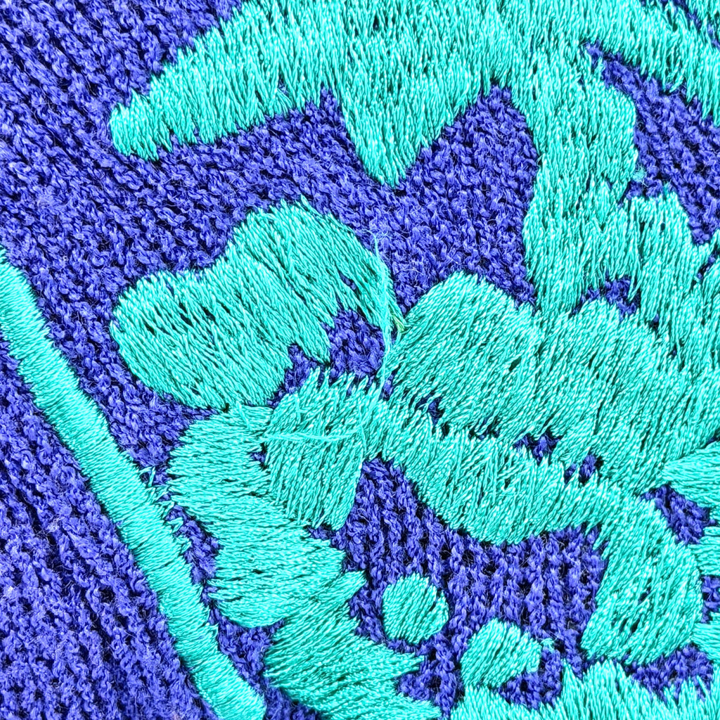 Vintage 80s Umi Collections by Anne Crimmins Blue Teal Embroidered Sweater