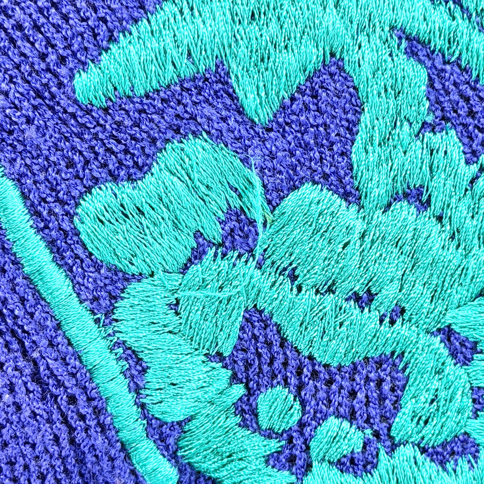 Vintage 80s Umi Collections by Anne Crimmins Blue Teal Embroidered Sweater