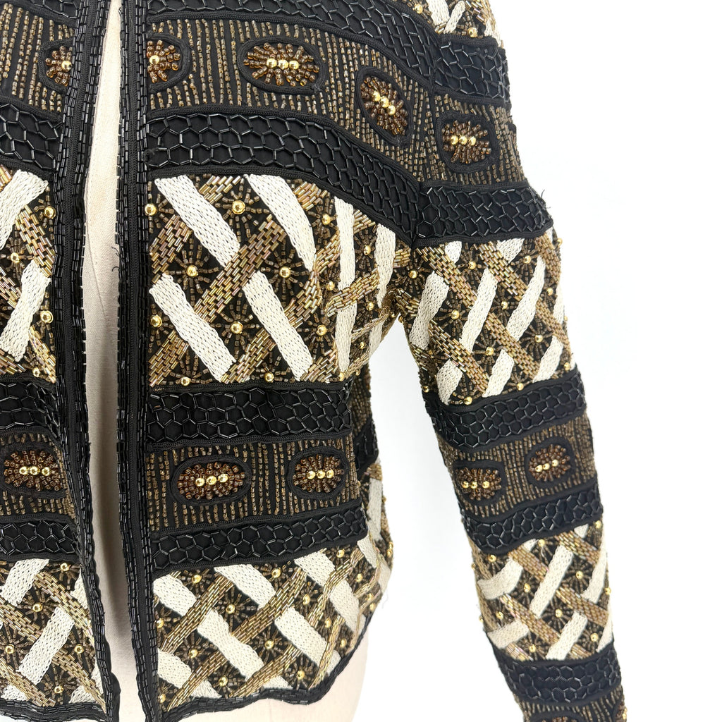 Vintage 90s Niteline Della Roufogali 100% Silk Heavy Beaded Cropped Jacket